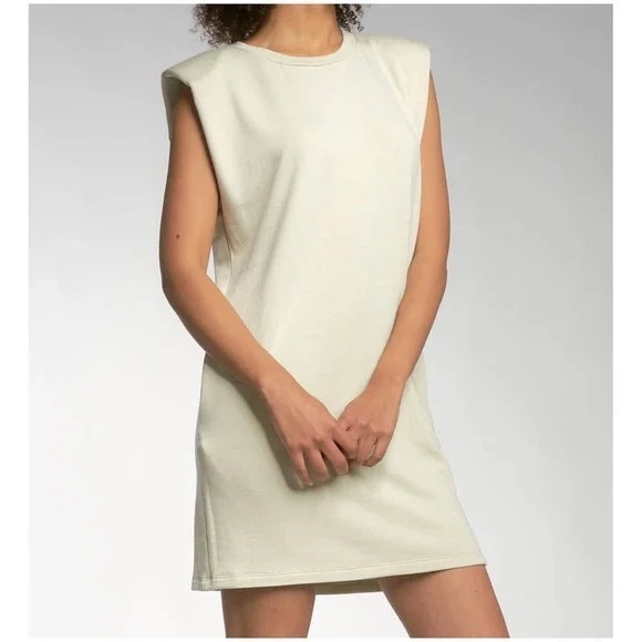 Elan Clothing Medium Cream Structured Shoulder Pad Sleeveless Mini Dress NWT - Picture 6 of 11